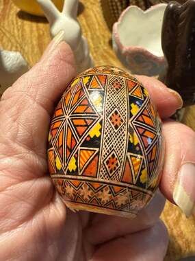 Vintage Hand Painted Ukrainian Pysanka Easter Egg Real Goose Shell Geometric Pat